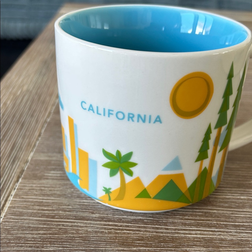 Starbucks California Themed Ceramic Mug - Blue and Yellow ‘you are here’